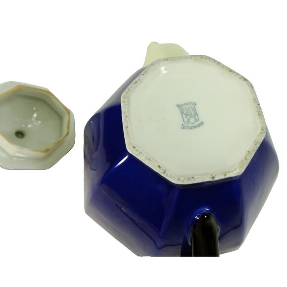 Schumann Bavaria Hexagonal Teapot Cobalt Blue Floral Gold Trim Vintage Germany - Picture 6 of 10
